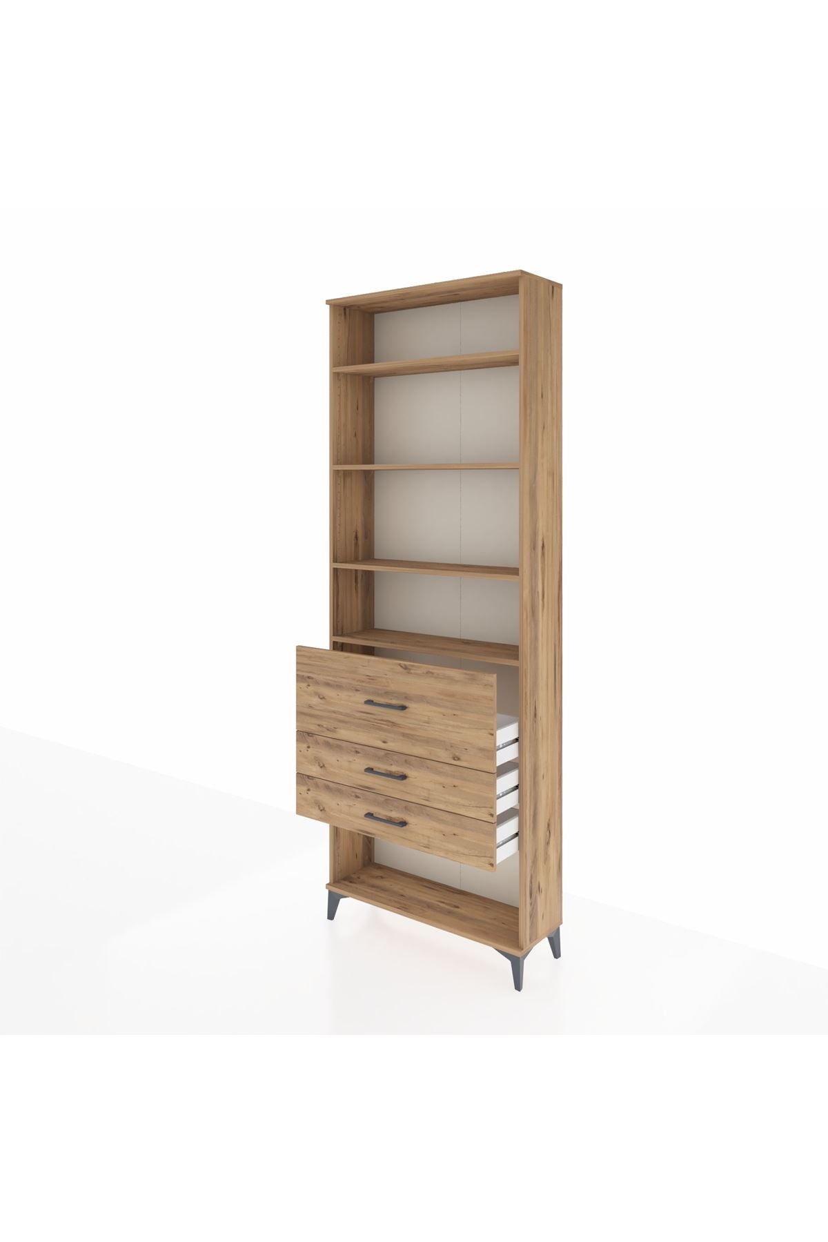 Arges Dolap 4 Raflı 3 Çekmeceli 88x30x243 Çam-Çam