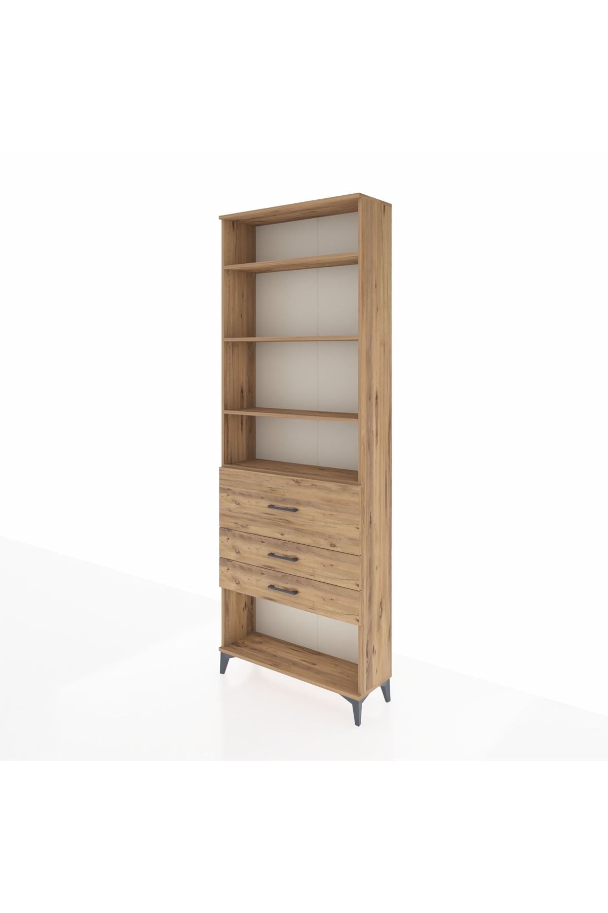 Arges Dolap 4 Raflı 3 Çekmeceli 88x30x243 Çam-Çam