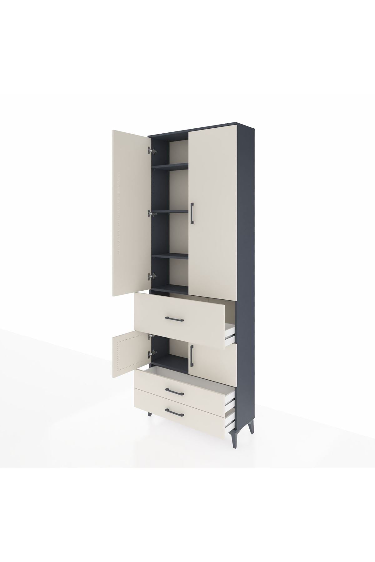 Arges Dolap 5 Raflı 3 Çekmeceli 4 Kapaklı 88x30x243 Antrasit-Aytaşı