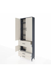 Arges Dolap 5 Raflı 3 Çekmeceli 4 Kapaklı 88x30x243 Antrasit-Aytaşı