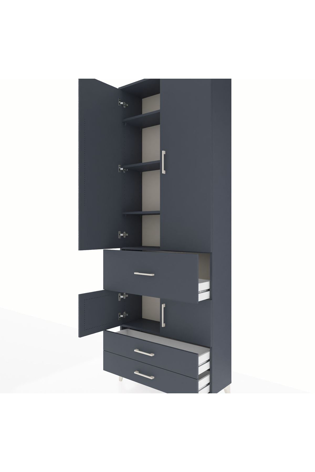 Arges Dolap 5 Raflı 3 Çekmeceli 4 Kapaklı 88x30x243 Antrasit-Antrasit