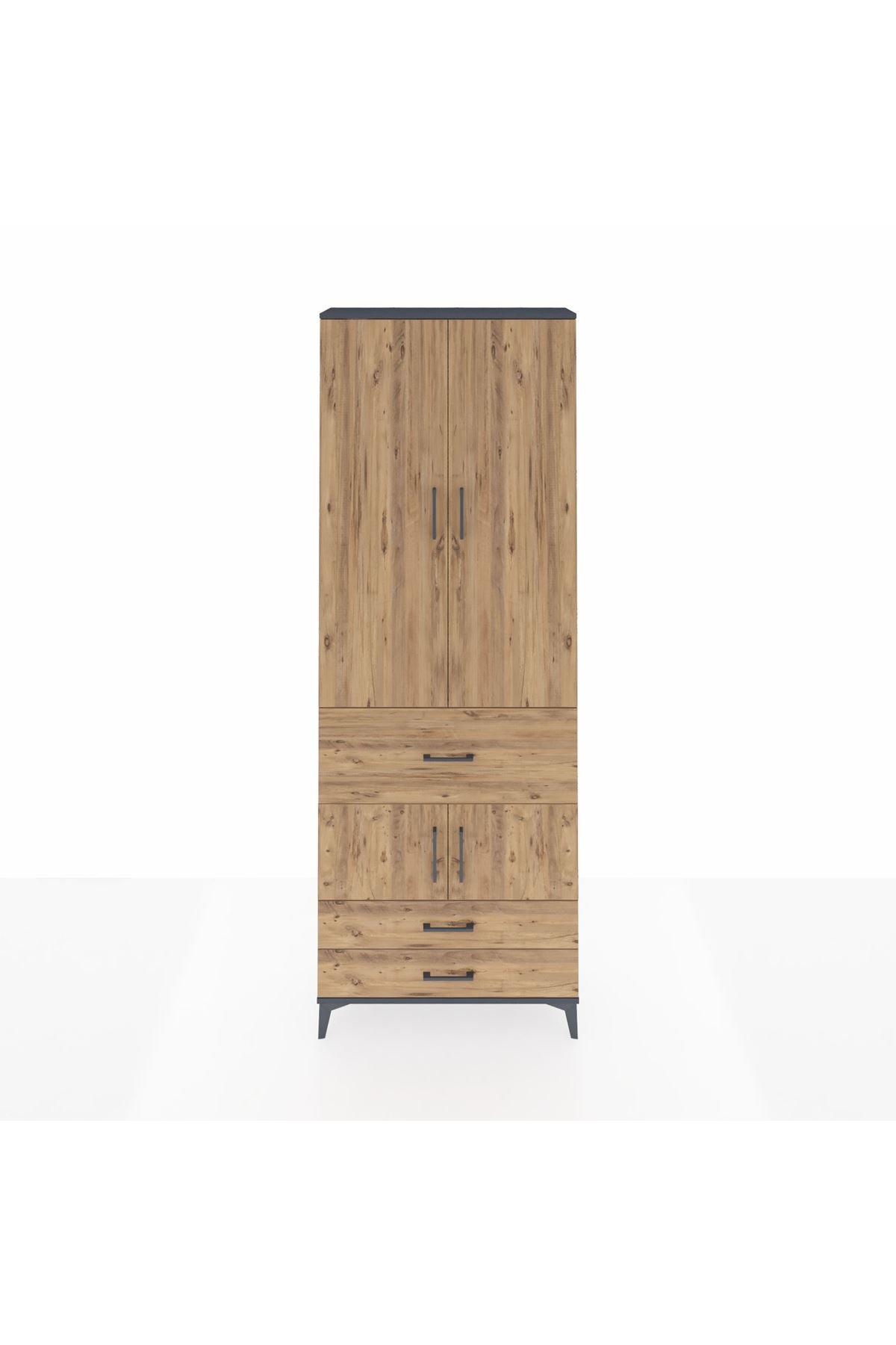 Arges Dolap 5 Raflı 3 Çekmeceli 4 Kapaklı 88x30x243 Antrasit-Çam