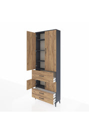 Arges Dolap 5 Raflı 3 Çekmeceli 4 Kapaklı 88x30x243 Antrasit-Çam
