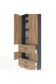 Arges Dolap 5 Raflı 3 Çekmeceli 4 Kapaklı 88x30x243 Antrasit-Çam