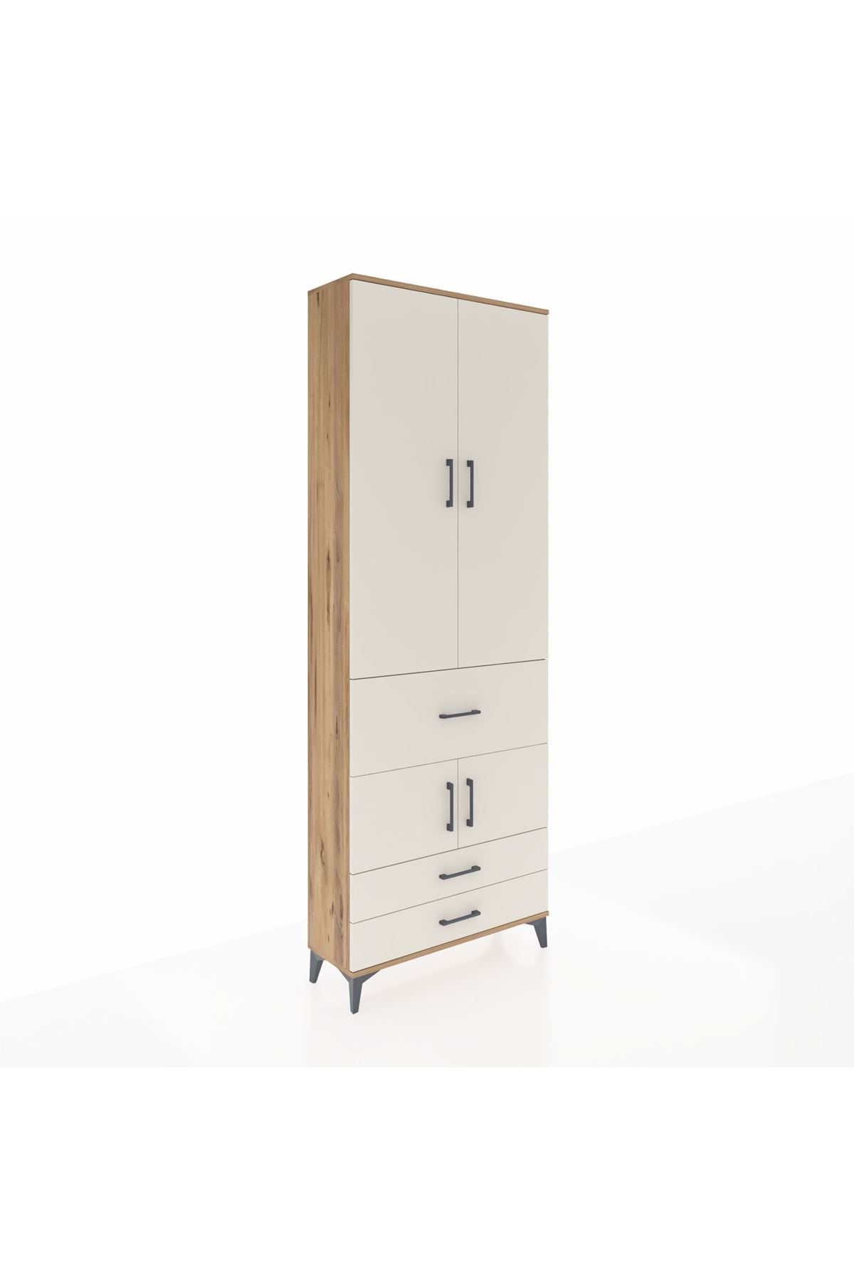 Arges Dolap 5 Raflı 3 Çekmeceli 4 Kapaklı 88x30x243 Çam-Aytaşı