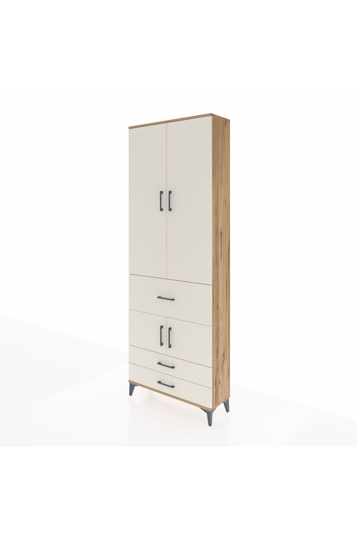 Arges Dolap 5 Raflı 3 Çekmeceli 4 Kapaklı 88x30x243 Çam-Aytaşı