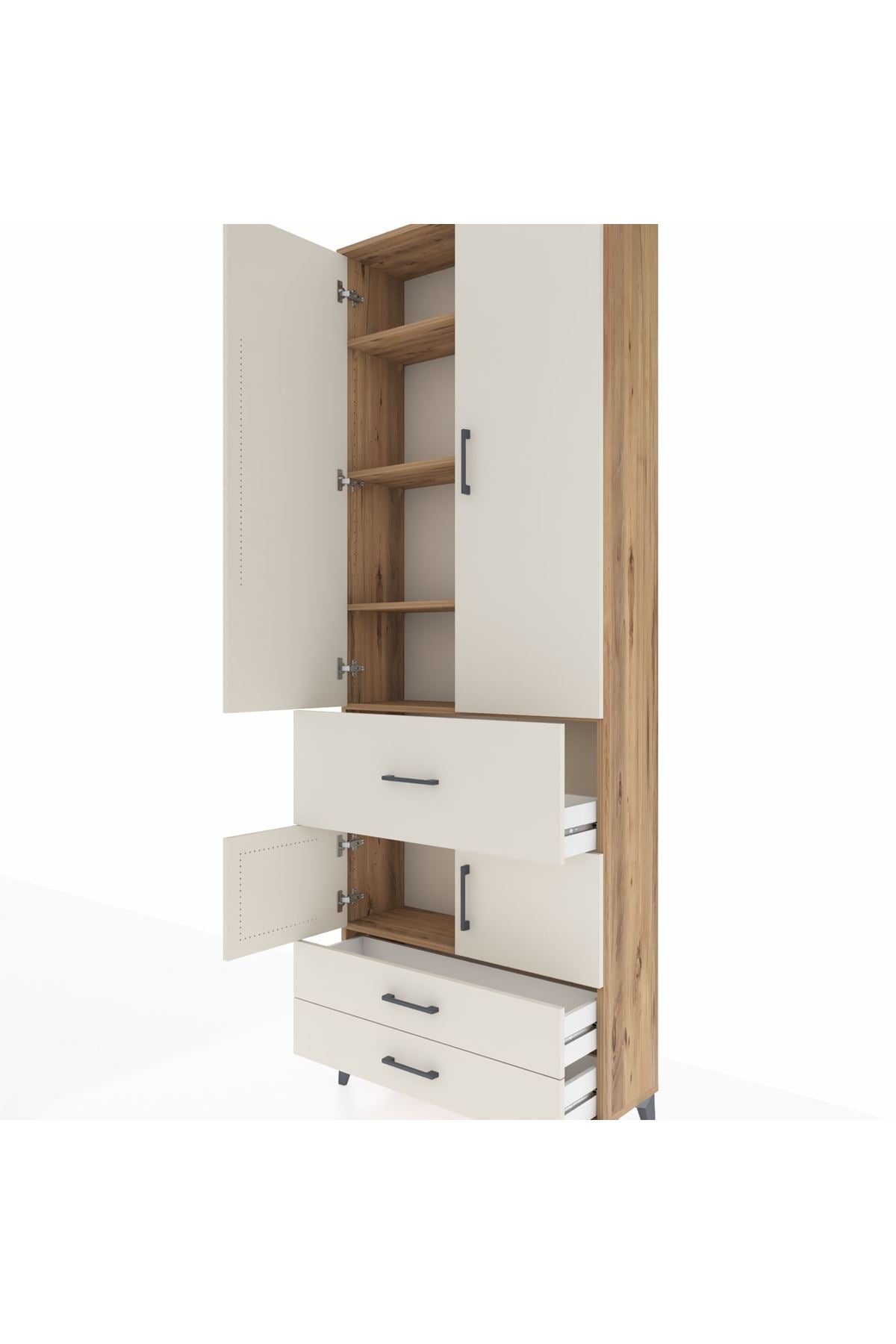 Arges Dolap 5 Raflı 3 Çekmeceli 4 Kapaklı 88x30x243 Çam-Aytaşı