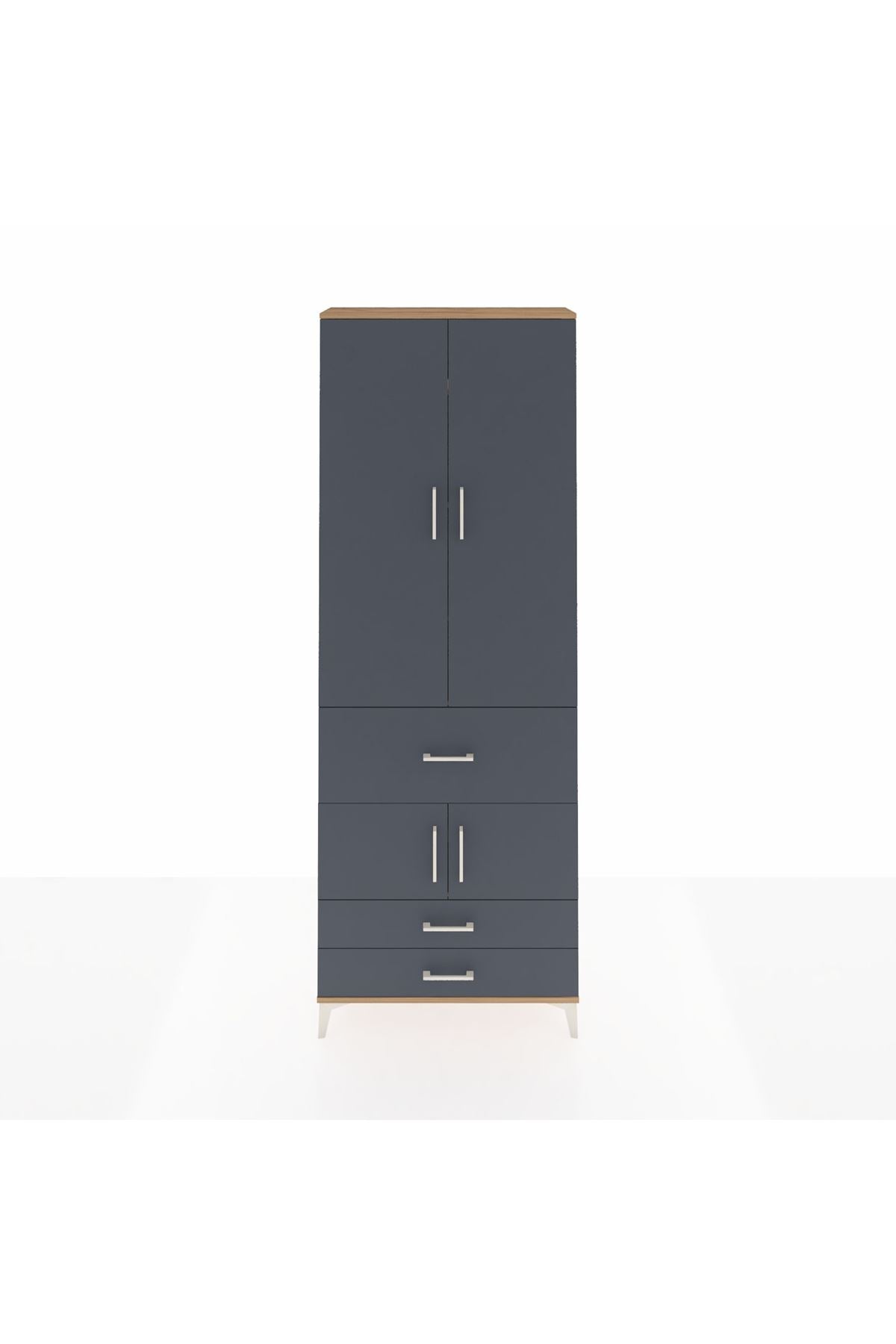 Arges Dolap 5 Raflı 3 Çekmeceli 4 Kapaklı 88x30x243 Çam-Antrasit