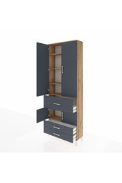 Arges Dolap 5 Raflı 3 Çekmeceli 4 Kapaklı 88x30x243 Çam-Antrasit