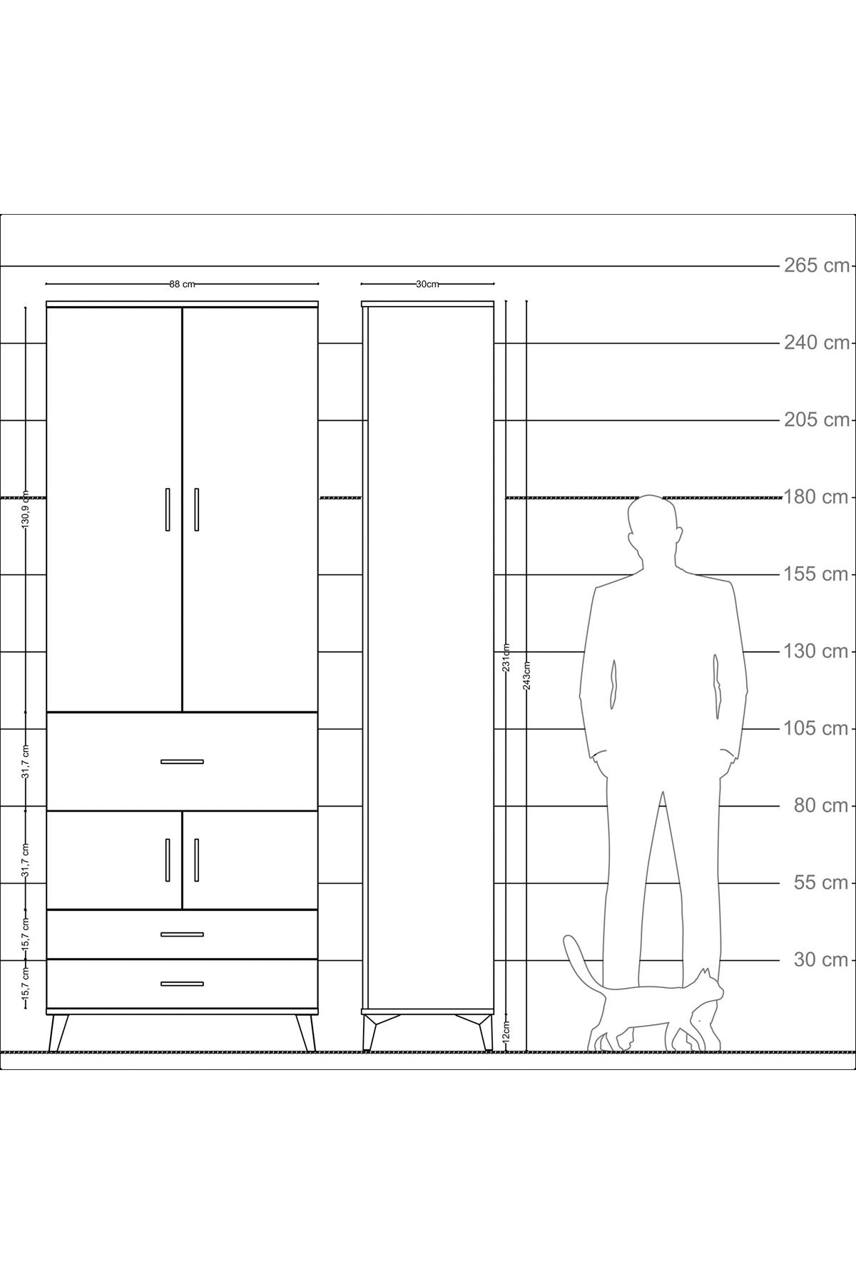 Arges Dolap 5 Raflı 3 Çekmeceli 4 Kapaklı 88x30x243 Çam-Antrasit