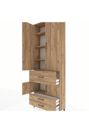 Arges Dolap 5 Raflı 3 Çekmeceli 4 Kapaklı 88x30x243 Çam-Çam