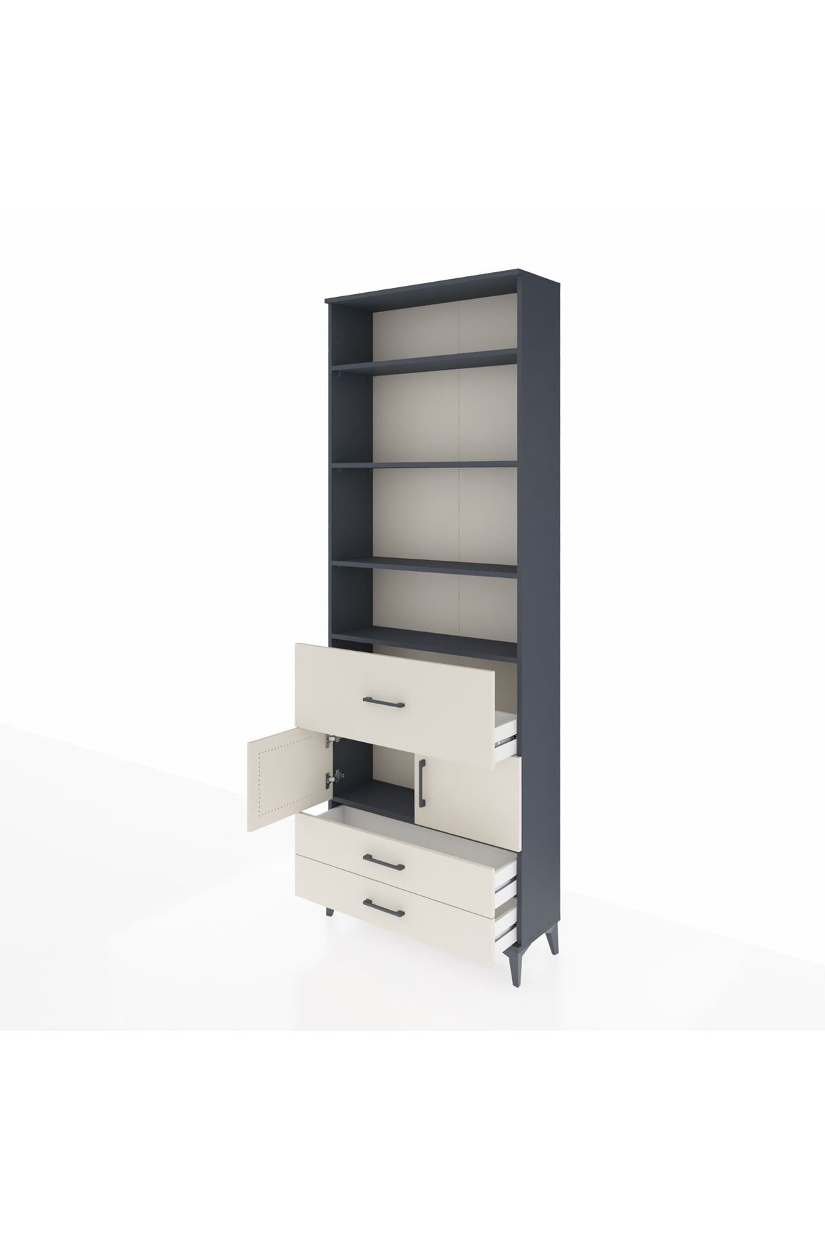 Arges Dolap 5 Raflı 3 Çekmeceli 2 Kapaklı 88x30x243 Antrasit-Aytaşı