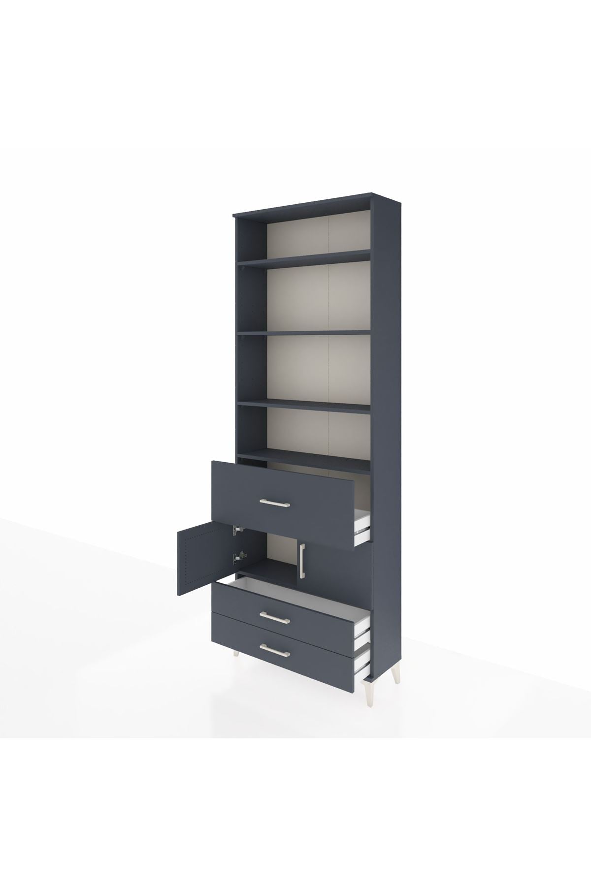 Arges Dolap 5 Raflı 3 Çekmeceli 2 Kapaklı 88x30x243 Antrasit-Antrasit