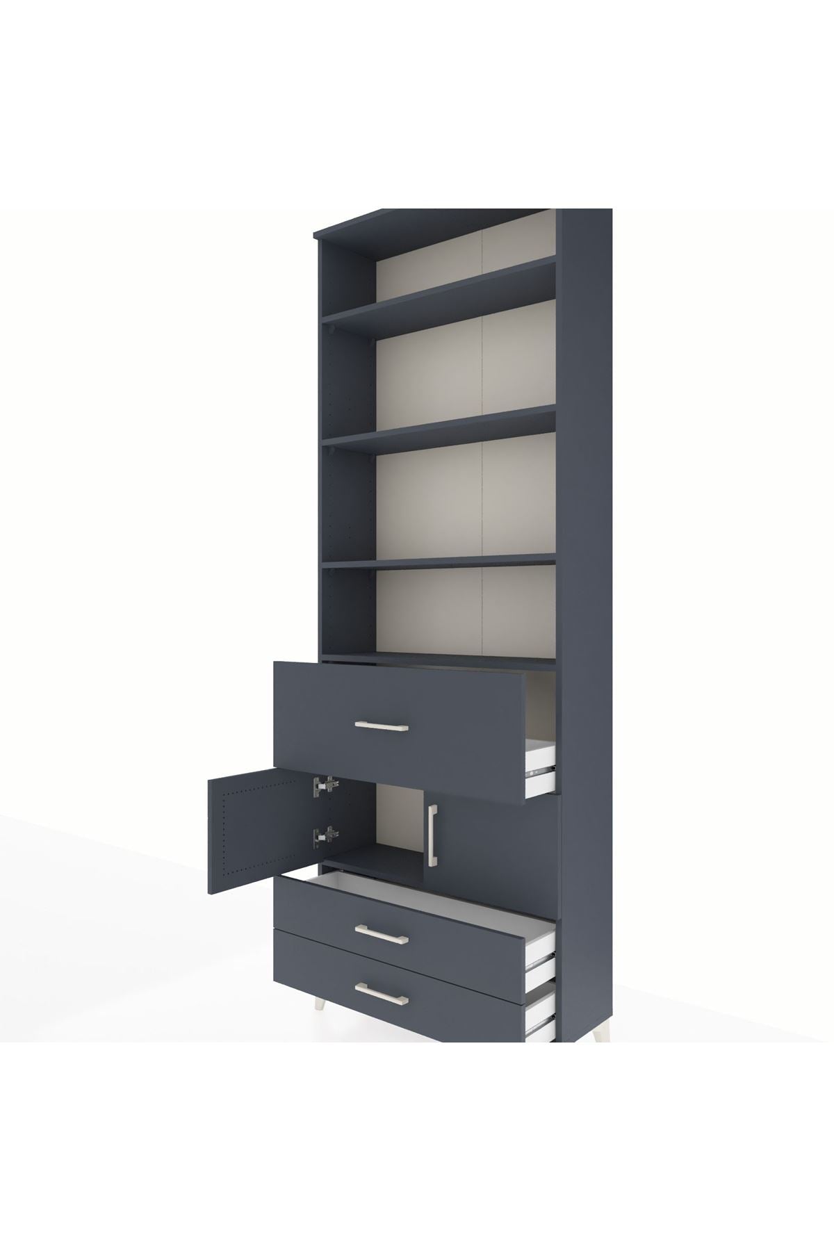Arges Dolap 5 Raflı 3 Çekmeceli 2 Kapaklı 88x30x243 Antrasit-Antrasit