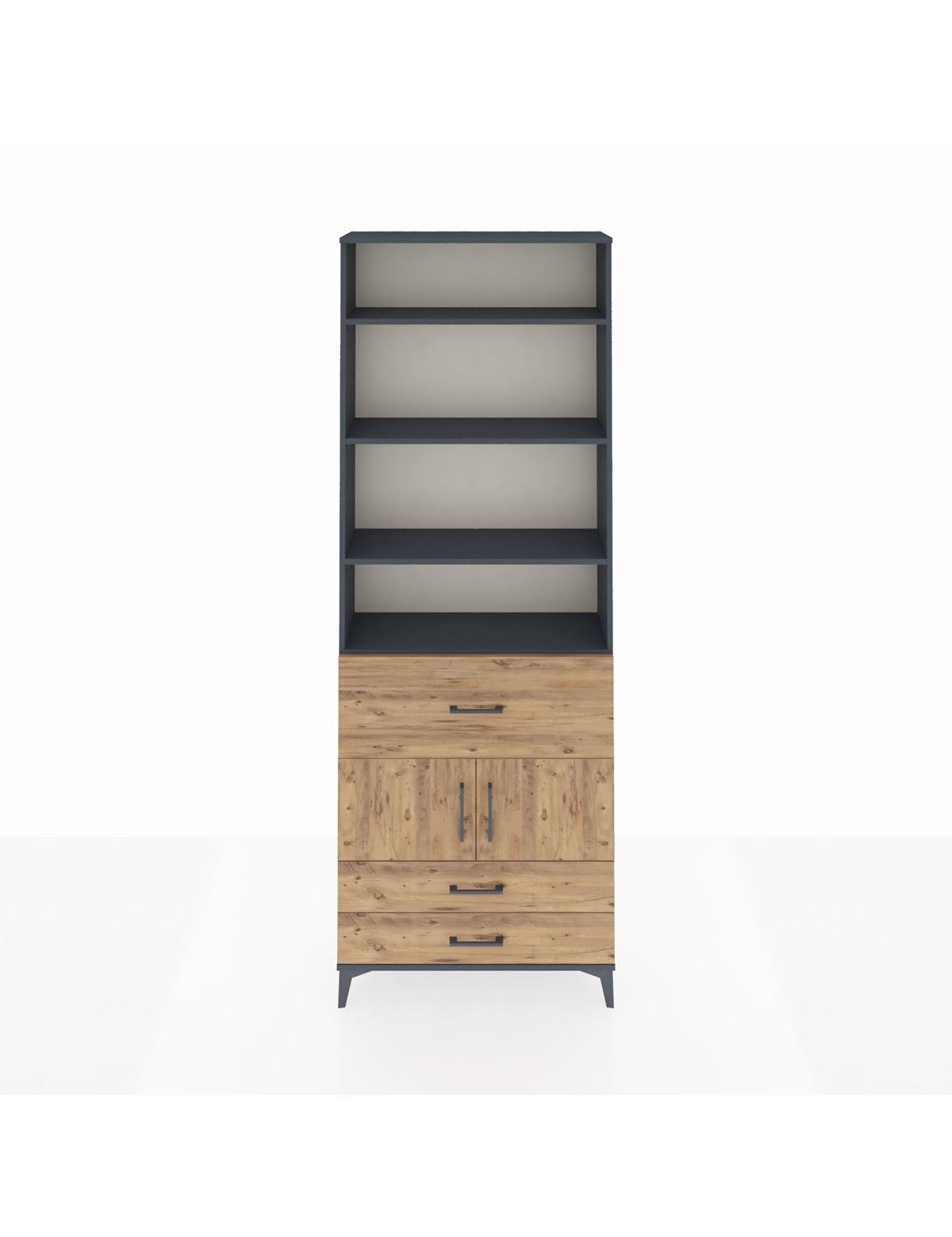 Arges Dolap 5 Raflı 3 Çekmeceli 2 Kapaklı 88x30x243 Antrasit-Çam