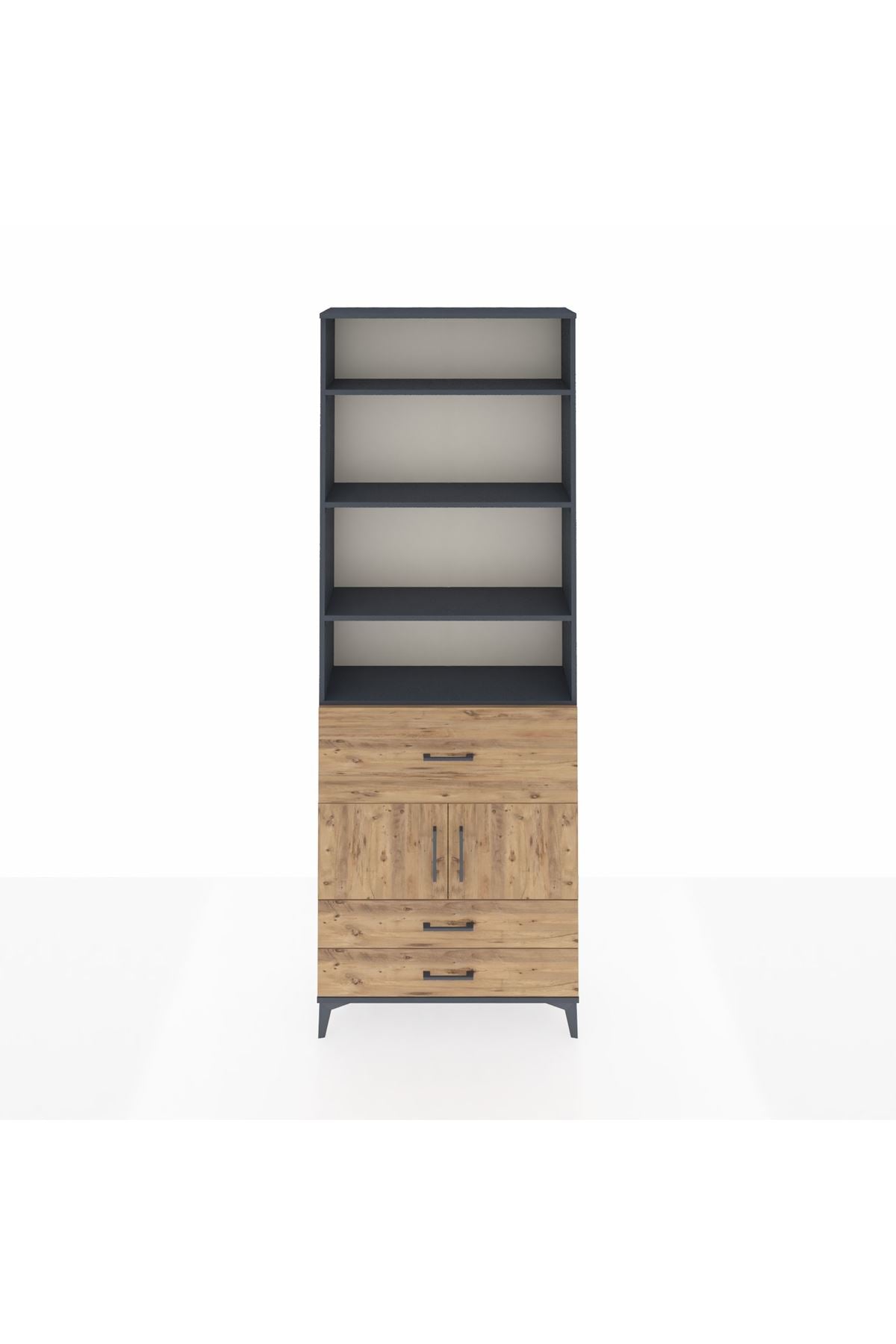 Arges Dolap 5 Raflı 3 Çekmeceli 2 Kapaklı 88x30x243 Antrasit-Çam