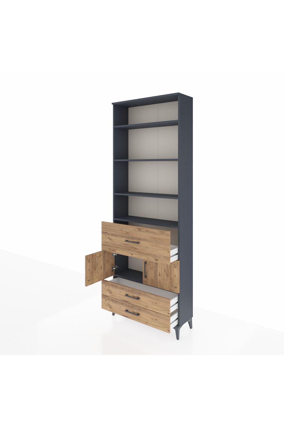 Arges Dolap 5 Raflı 3 Çekmeceli 2 Kapaklı 88x30x243 Antrasit-Çam