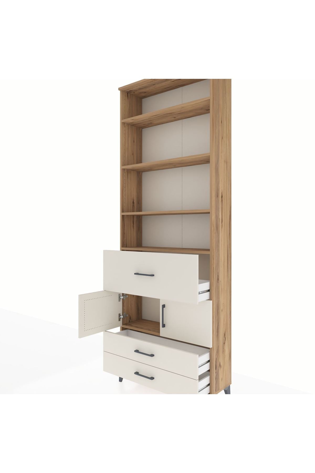 Arges Dolap 5 Raflı 3 Çekmeceli 2 Kapaklı 88x30x243 Çam-Aytaşı