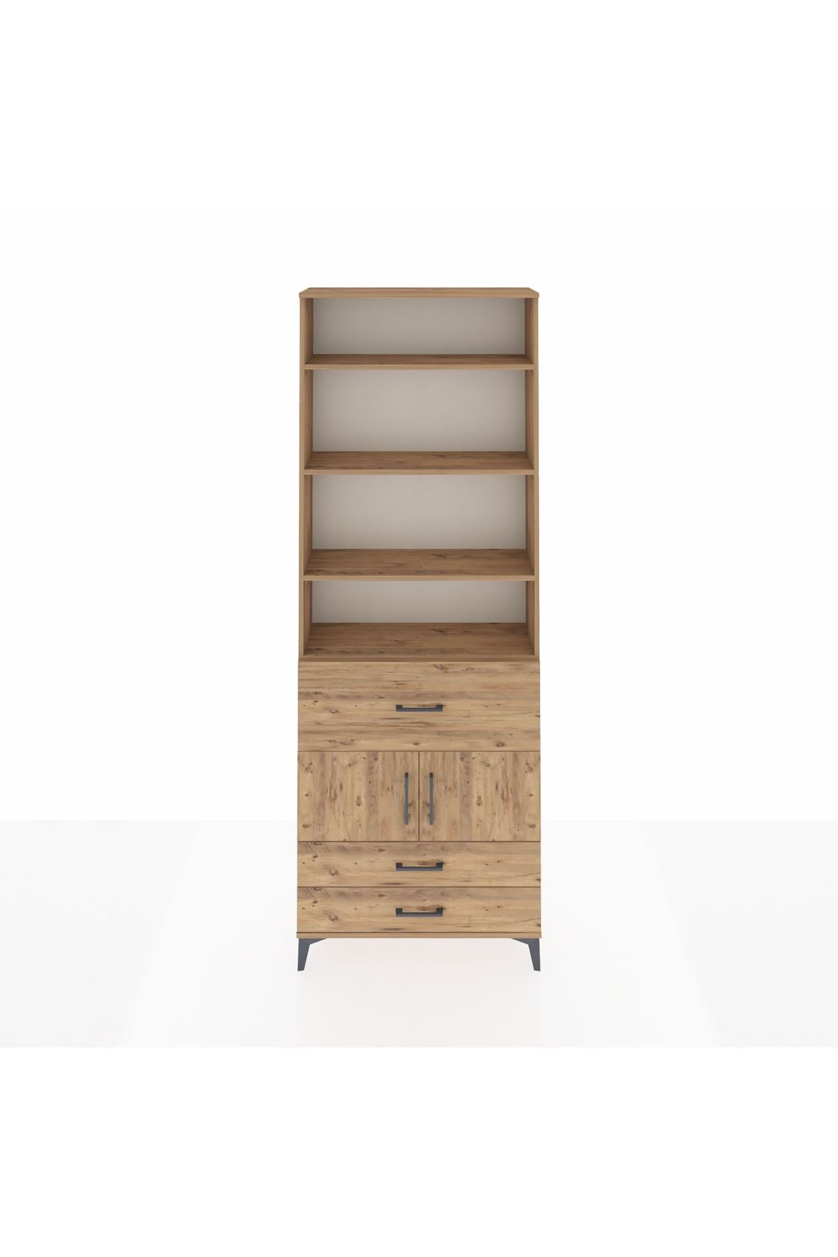 Arges Dolap 5 Raflı 3 Çekmeceli 2 Kapaklı 88x30x243 Çam-Çam