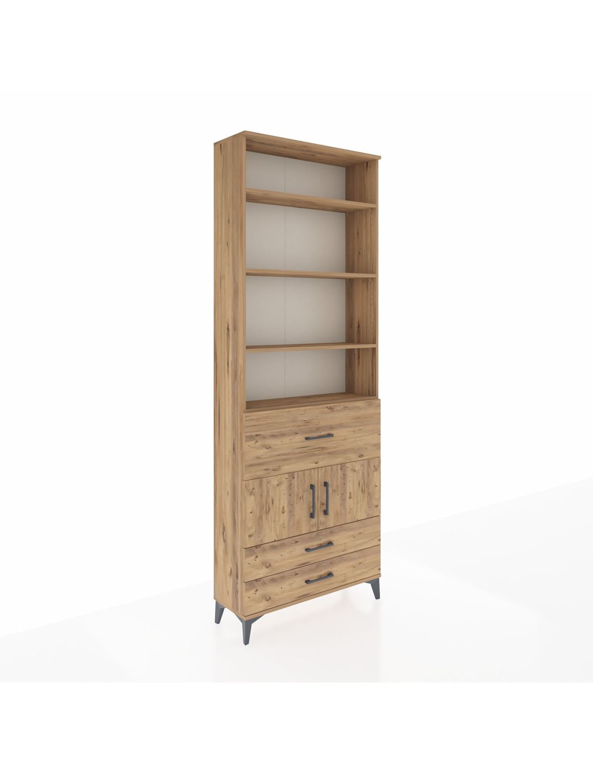 Arges Dolap 5 Raflı 3 Çekmeceli 2 Kapaklı 88x30x243 Çam-Çam