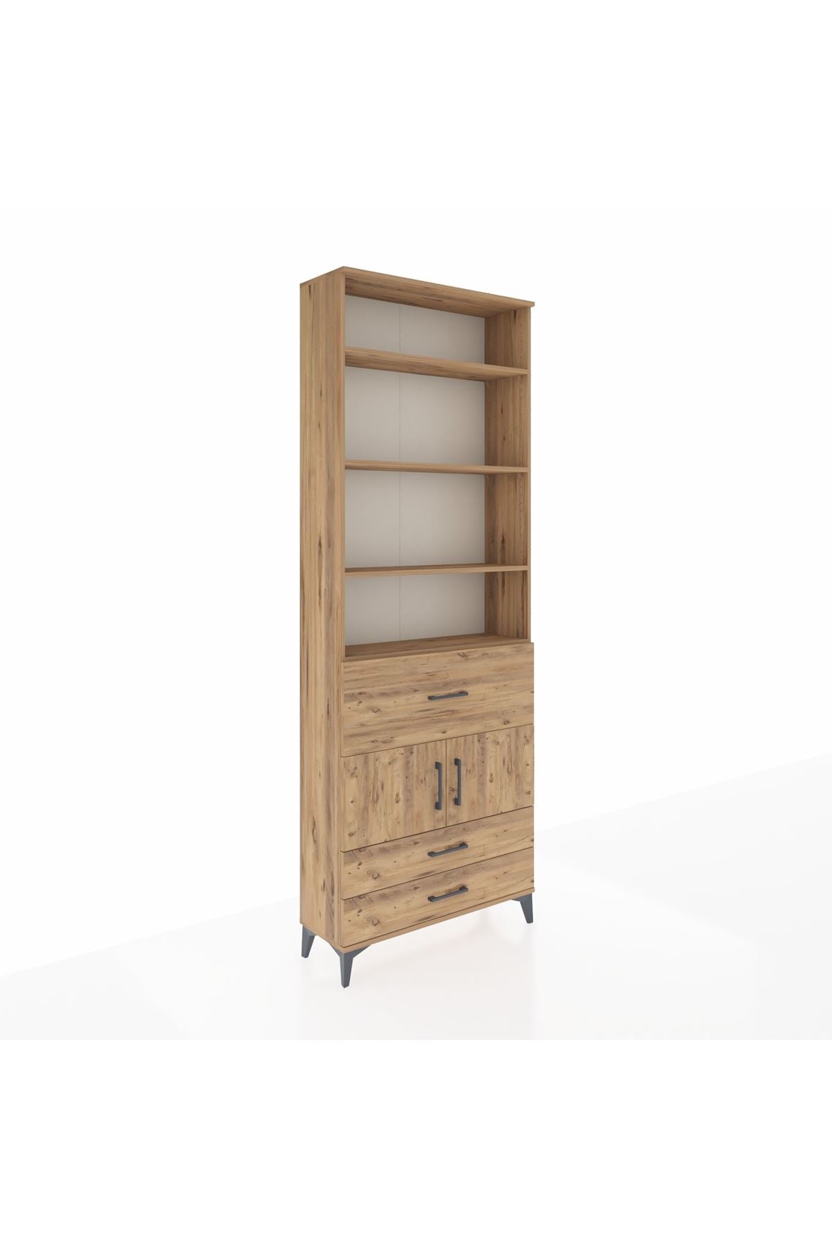 Arges Dolap 5 Raflı 3 Çekmeceli 2 Kapaklı 88x30x243 Çam-Çam