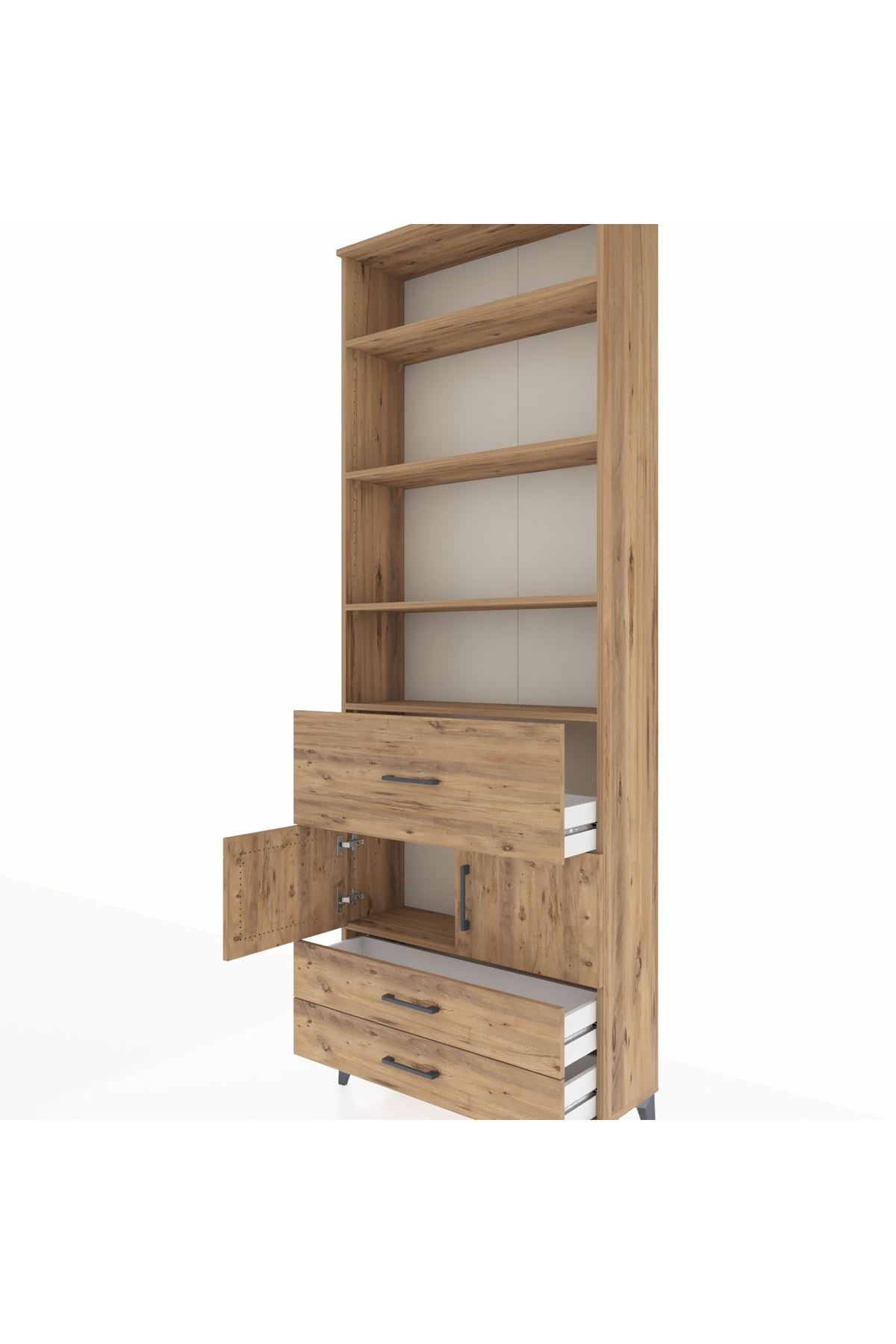 Arges Dolap 5 Raflı 3 Çekmeceli 2 Kapaklı 88x30x243 Çam-Çam