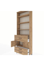 Arges Dolap 5 Raflı 3 Çekmeceli 2 Kapaklı 88x30x243 Çam-Çam