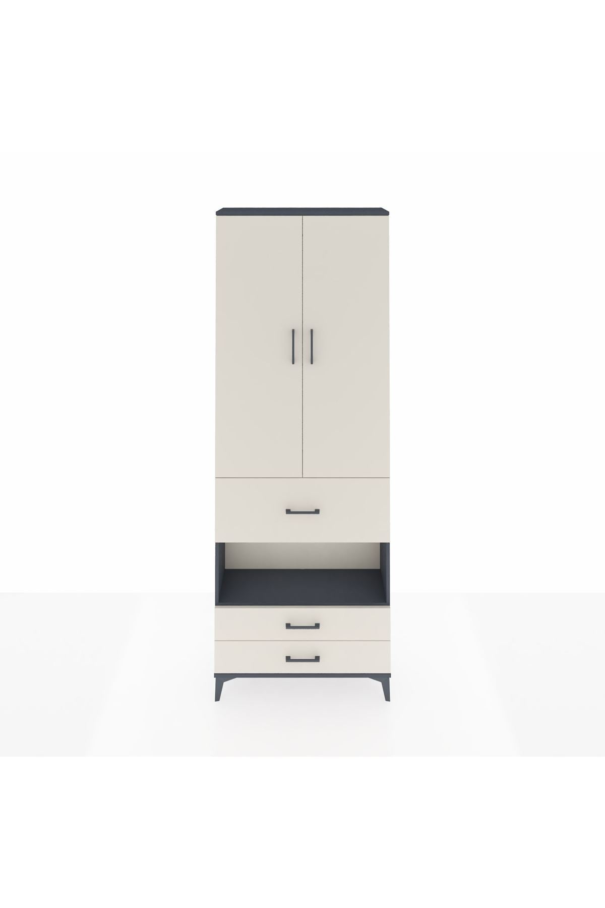 Arges Dolap 5 Raflı 3 Çekmeceli 2 Kapaklı 88x30x243 Antrasit-Aytaşı