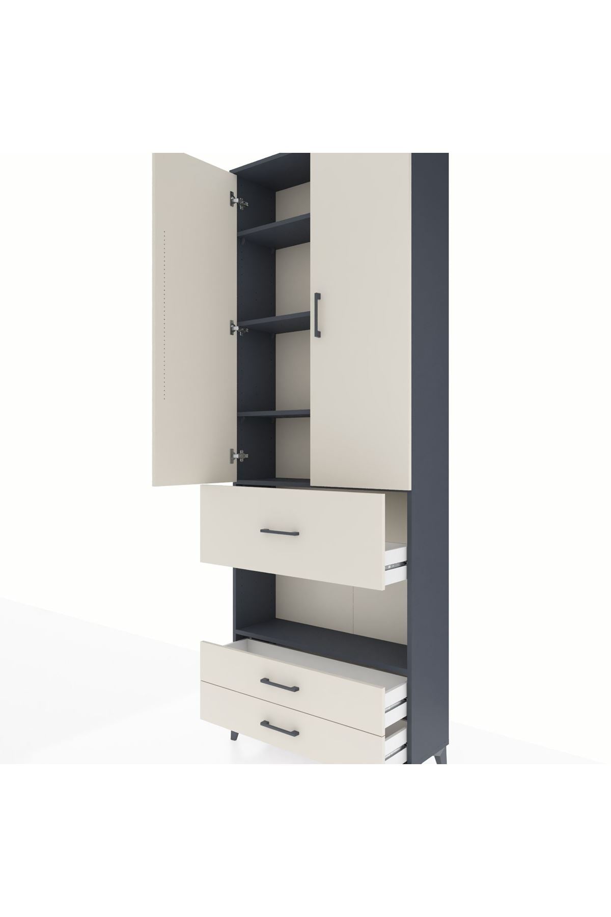 Arges Dolap 5 Raflı 3 Çekmeceli 2 Kapaklı 88x30x243 Antrasit-Aytaşı