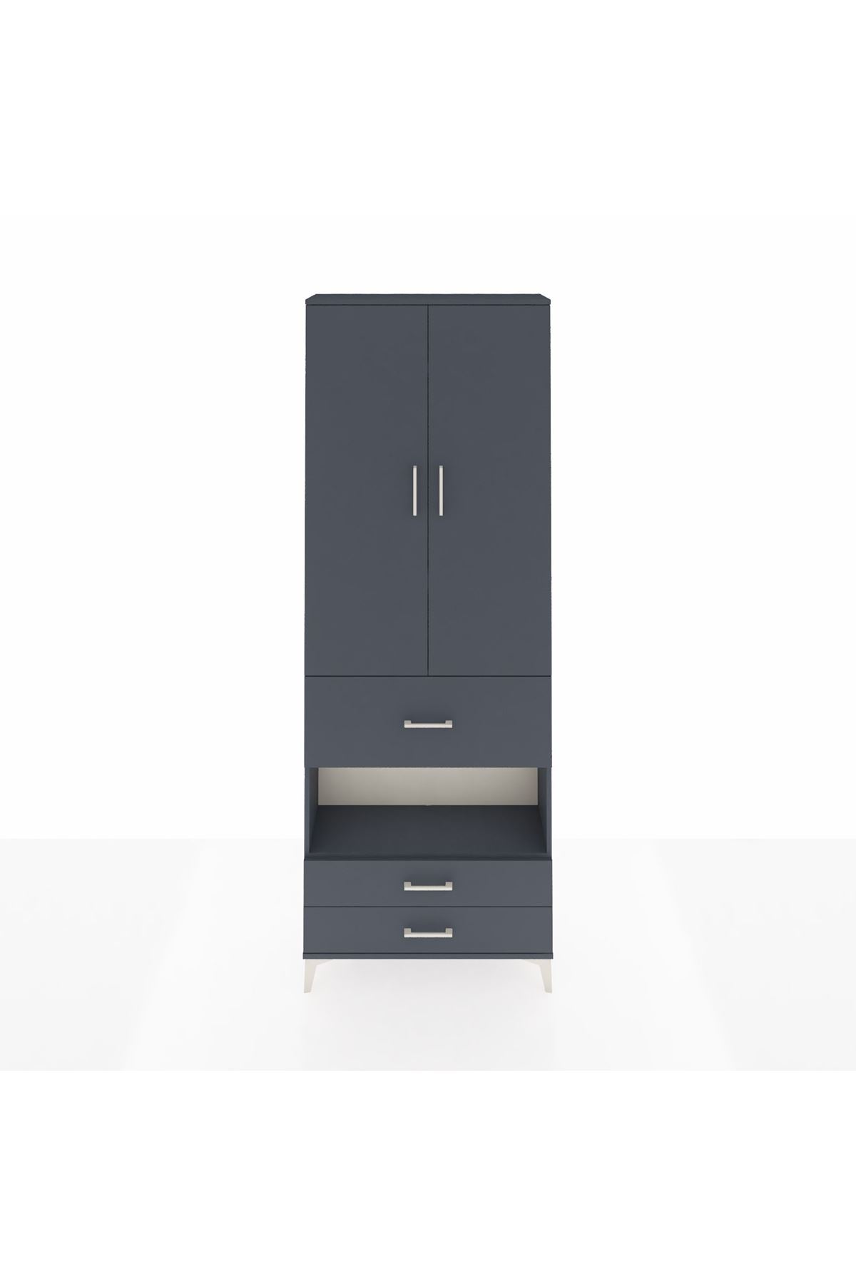 Arges Dolap 5 Raflı 3 Çekmeceli 2 Kapaklı 88x30x243 Antrasit-Antrasit
