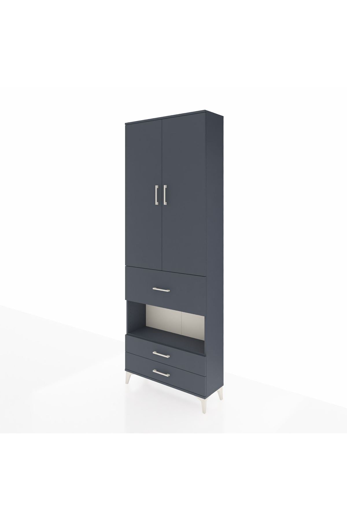 Arges Dolap 5 Raflı 3 Çekmeceli 2 Kapaklı 88x30x243 Antrasit-Antrasit