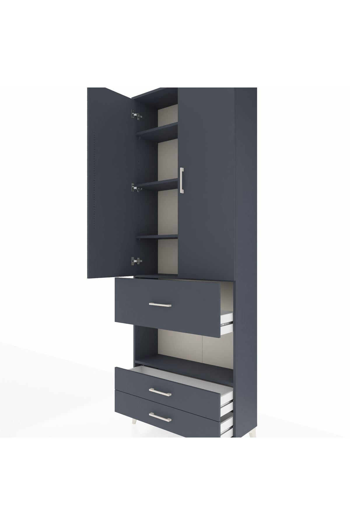 Arges Dolap 5 Raflı 3 Çekmeceli 2 Kapaklı 88x30x243 Antrasit-Antrasit