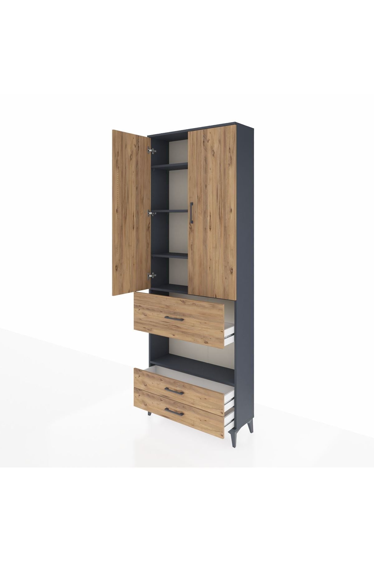 Arges Dolap 5 Raflı 3 Çekmeceli 2 Kapaklı 88x30x243 Antrasit-Çam