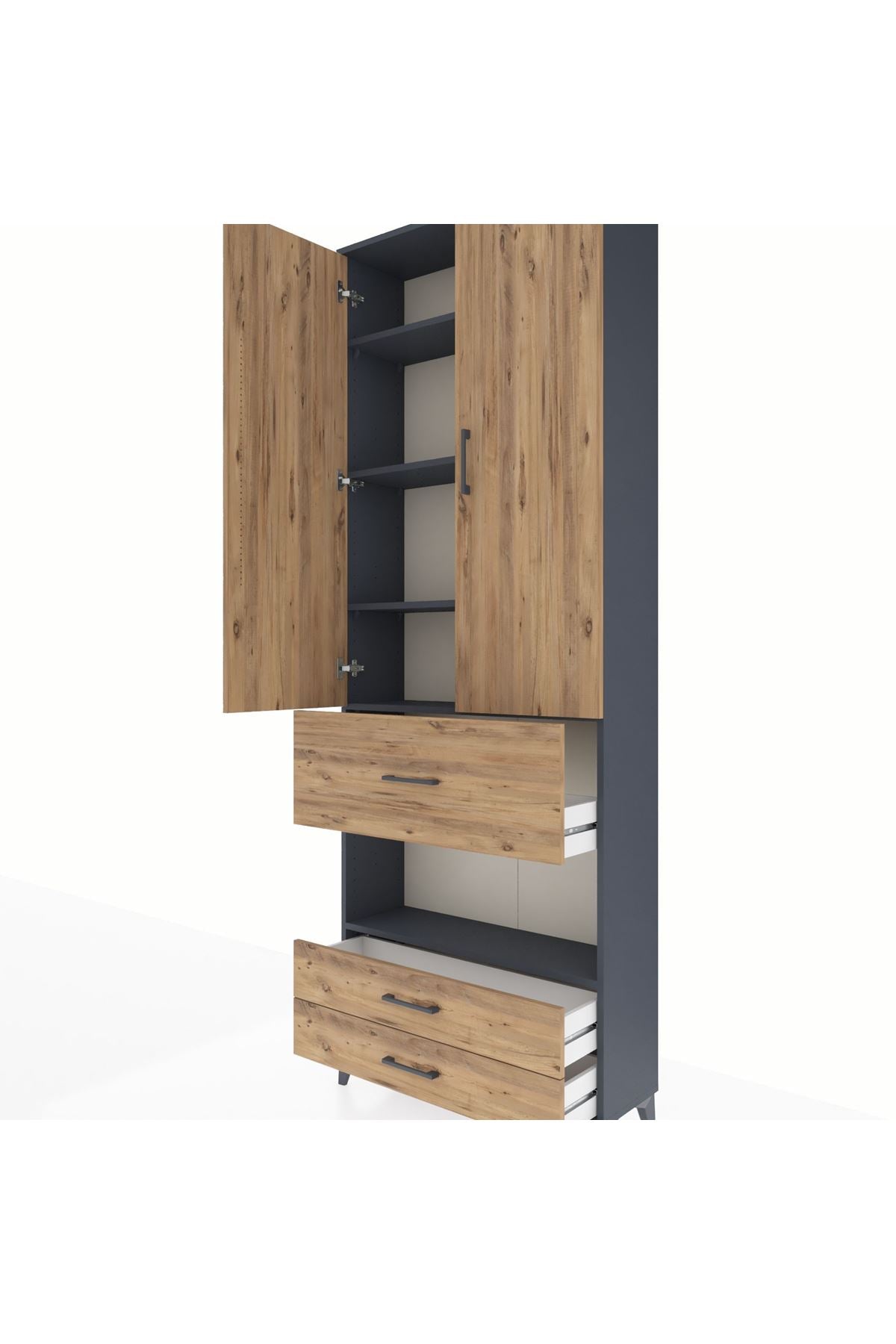 Arges Dolap 5 Raflı 3 Çekmeceli 2 Kapaklı 88x30x243 Antrasit-Çam