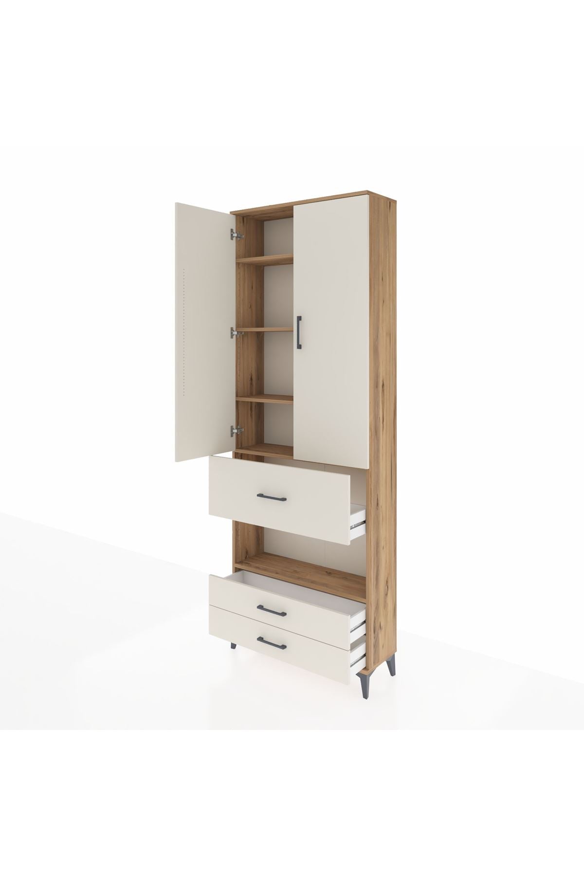 Arges Dolap 5 Raflı 3 Çekmeceli 2 Kapaklı 88x30x243 Çam-Aytaşı