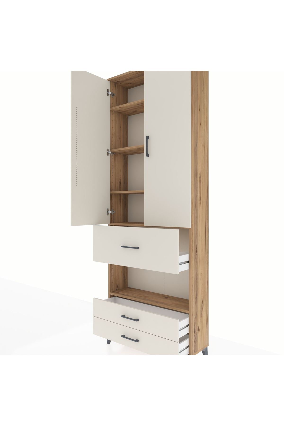 Arges Dolap 5 Raflı 3 Çekmeceli 2 Kapaklı 88x30x243 Çam-Aytaşı