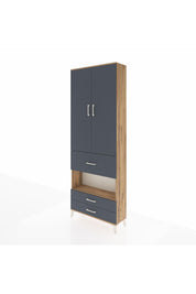 Arges Dolap 5 Raflı 3 Çekmeceli 2 Kapaklı 88x30x243 Çam-Antrasit