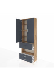Arges Dolap 5 Raflı 3 Çekmeceli 2 Kapaklı 88x30x243 Çam-Antrasit