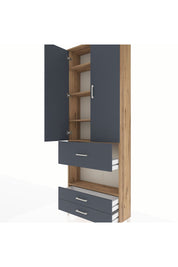Arges Dolap 5 Raflı 3 Çekmeceli 2 Kapaklı 88x30x243 Çam-Antrasit