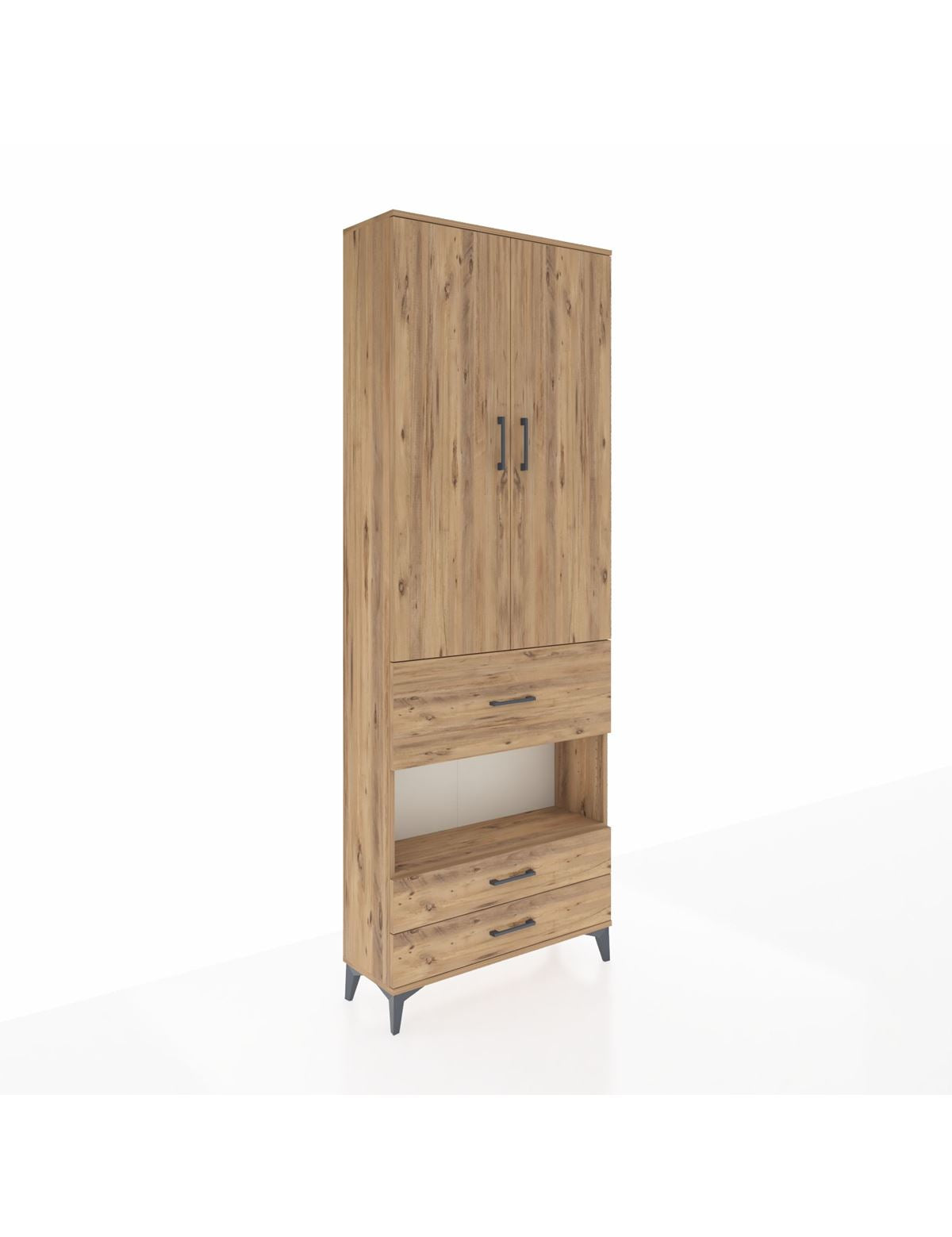 Arges Dolap 5 Raflı 3 Çekmeceli 2 Kapaklı 88x30x243 Çam-Çam