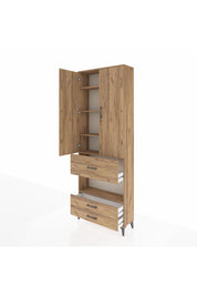 Arges Dolap 5 Raflı 3 Çekmeceli 2 Kapaklı 88x30x243 Çam-Çam