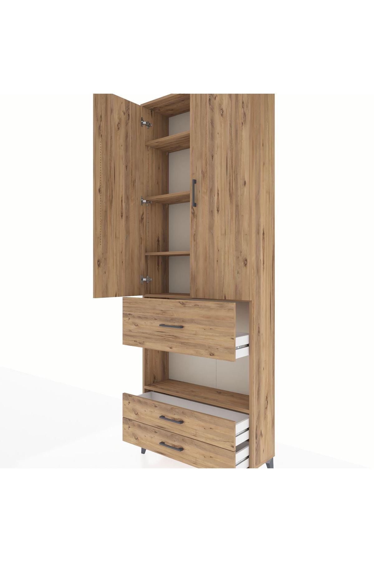 Arges Dolap 5 Raflı 3 Çekmeceli 2 Kapaklı 88x30x243 Çam-Çam