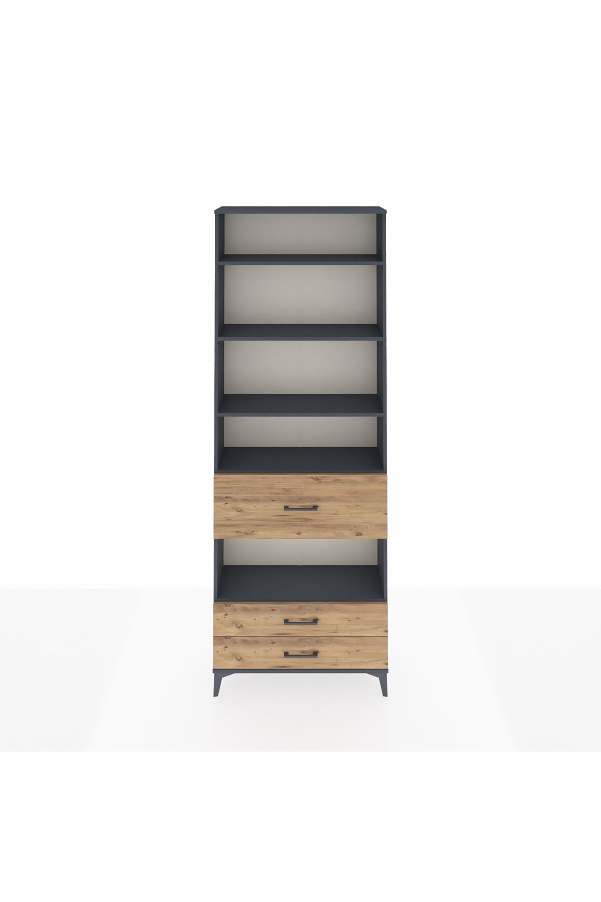 Arges Dolap 5 Raflı 3 Çekmeceli 88x30x243 Antrasit-Çam