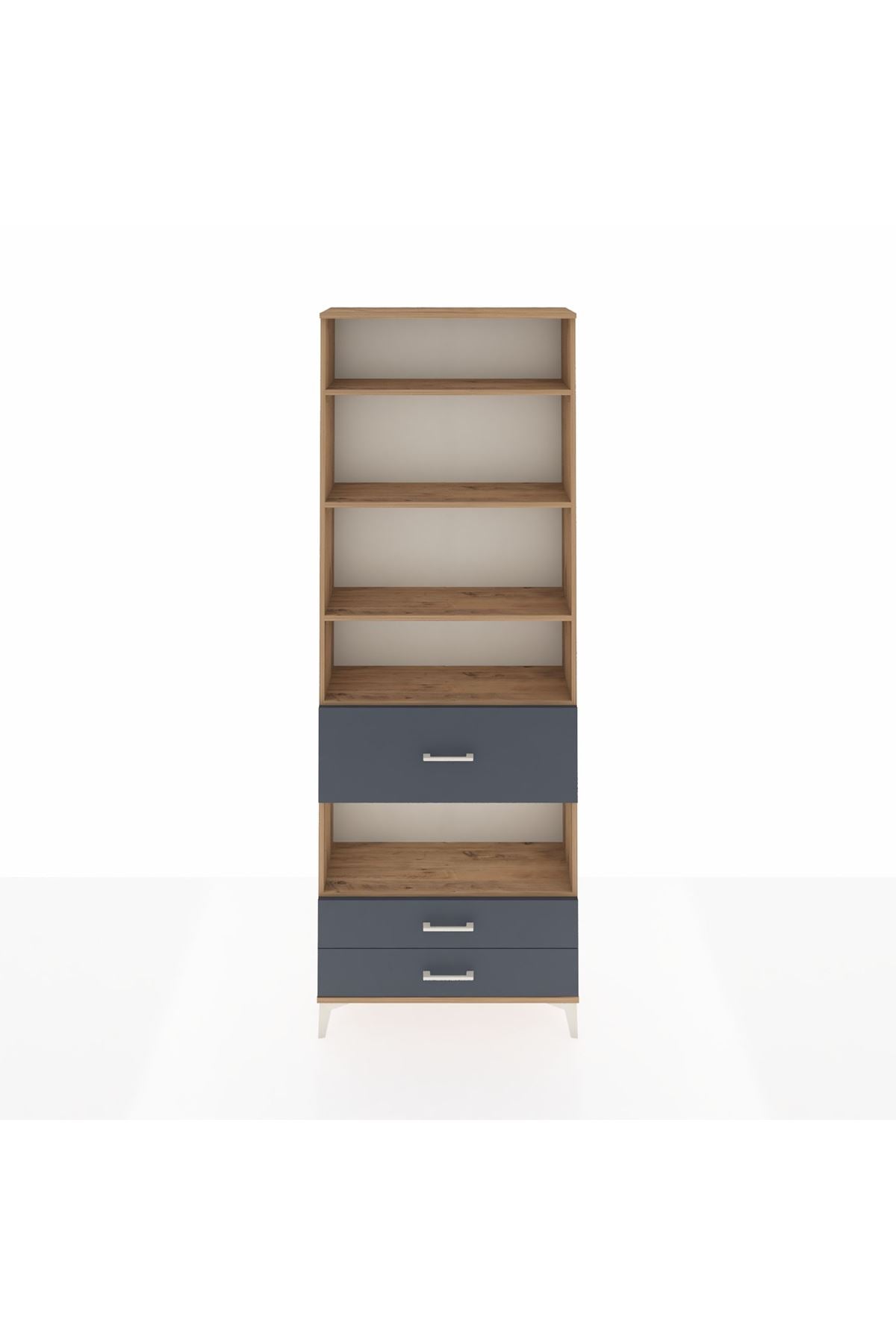 Arges Dolap 5 Raflı 3 Çekmeceli 88x30x243 Çam-Antrasit
