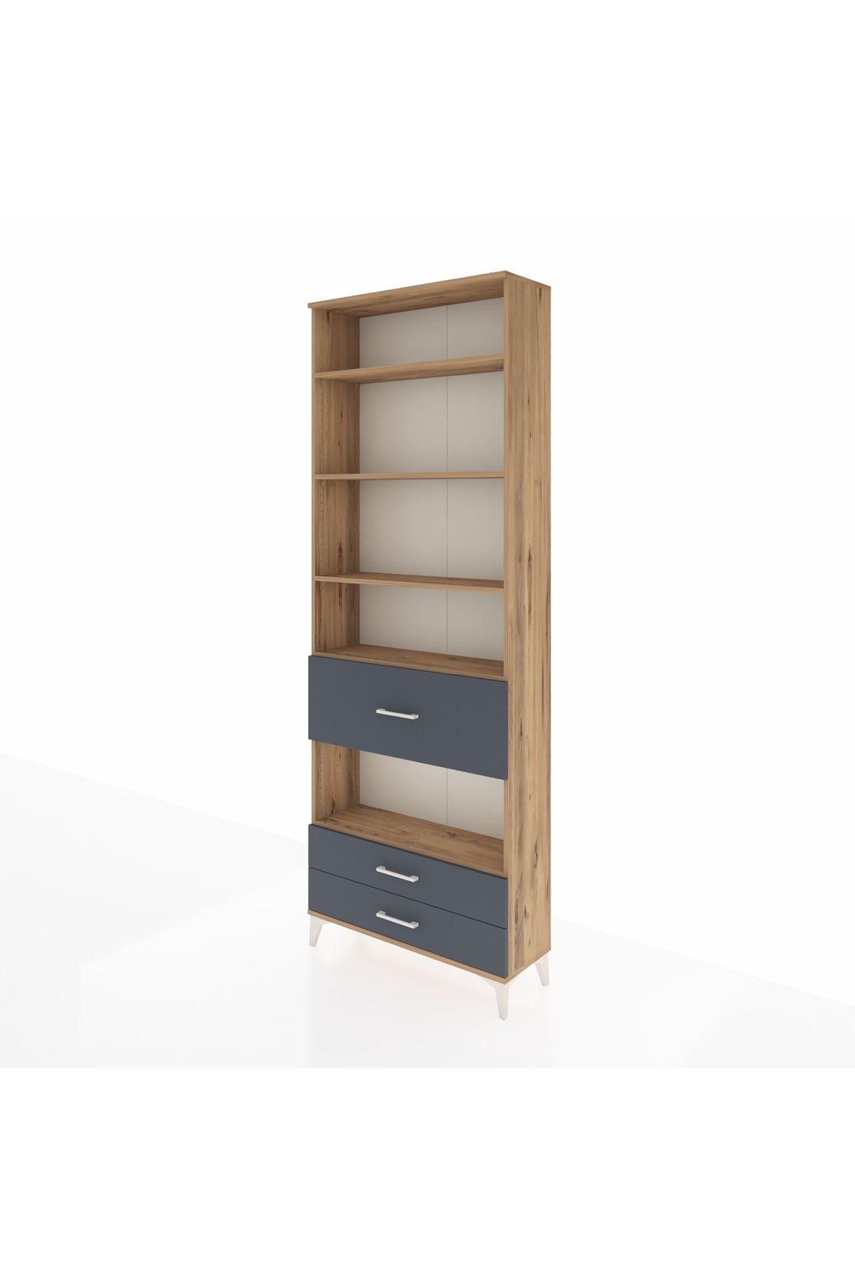 Arges Dolap 5 Raflı 3 Çekmeceli 88x30x243 Çam-Antrasit