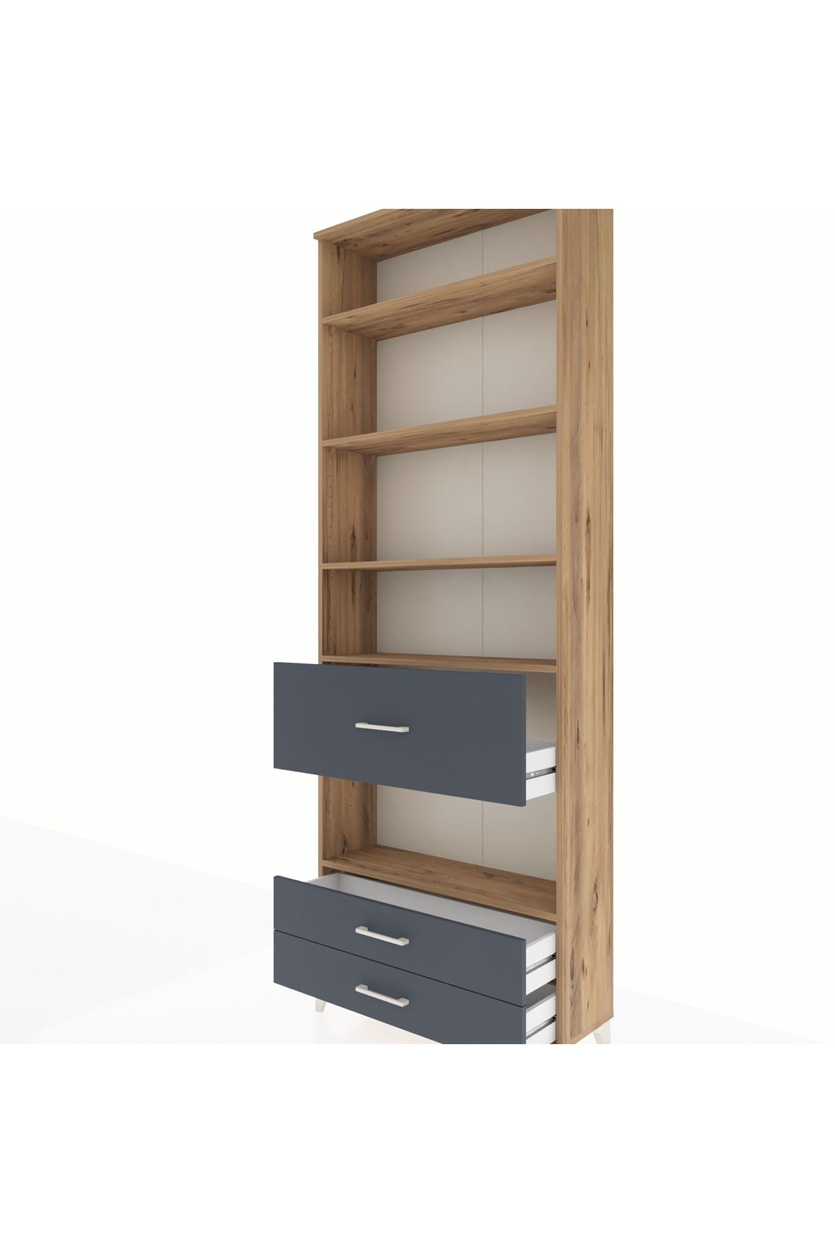 Arges Dolap 5 Raflı 3 Çekmeceli 88x30x243 Çam-Antrasit