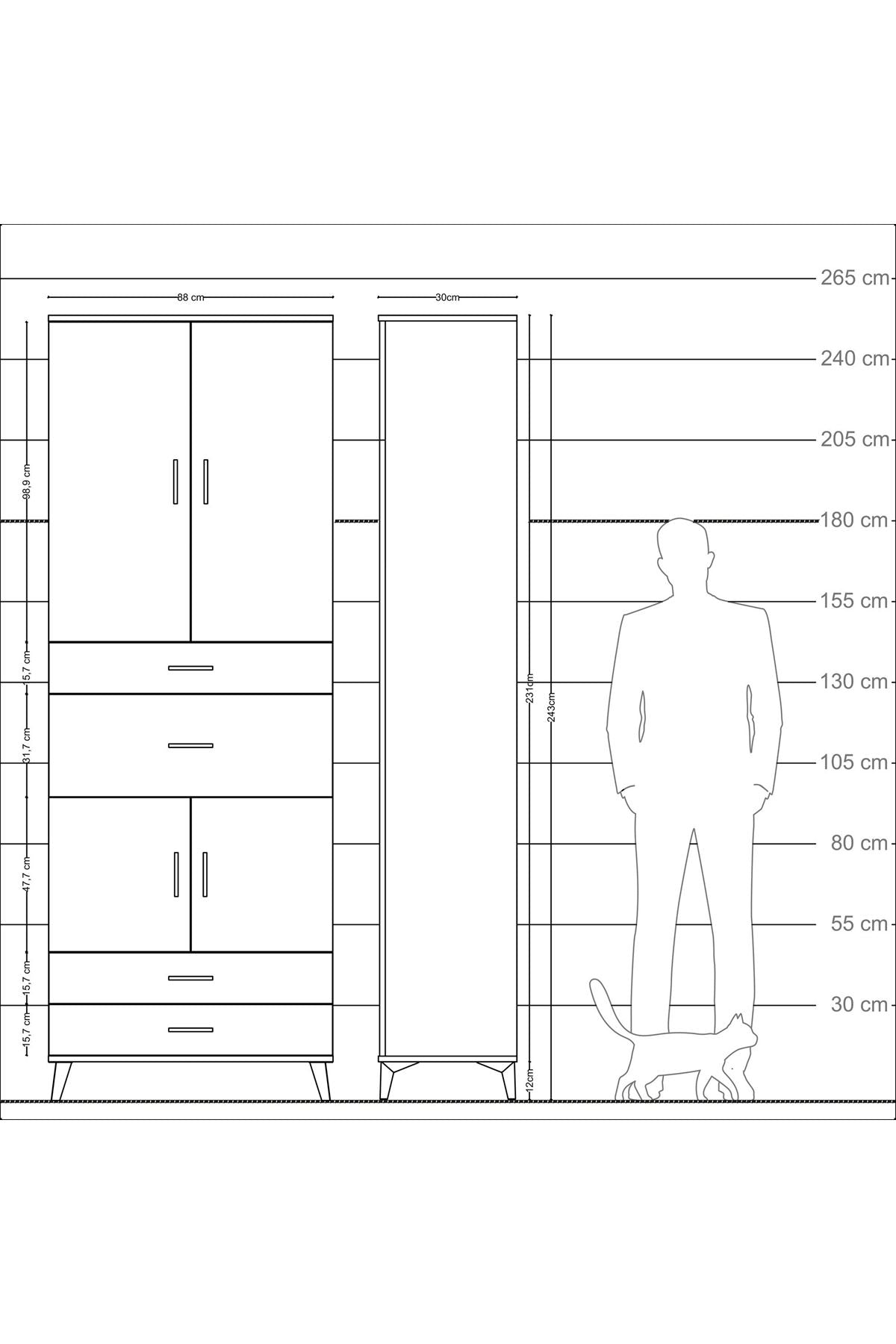 Arges Dolap 4 Raflı 4 Çekmeceli 4 Kapaklı 88x30x243 Aytaşı-Aytaşı