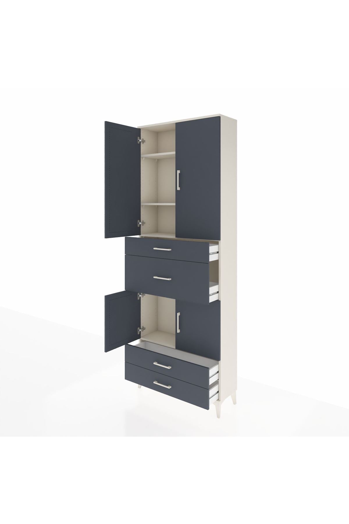 Arges Dolap 4 Raflı 4 Çekmeceli 4 Kapaklı 88x30x243 Aytaşı-Antrasit