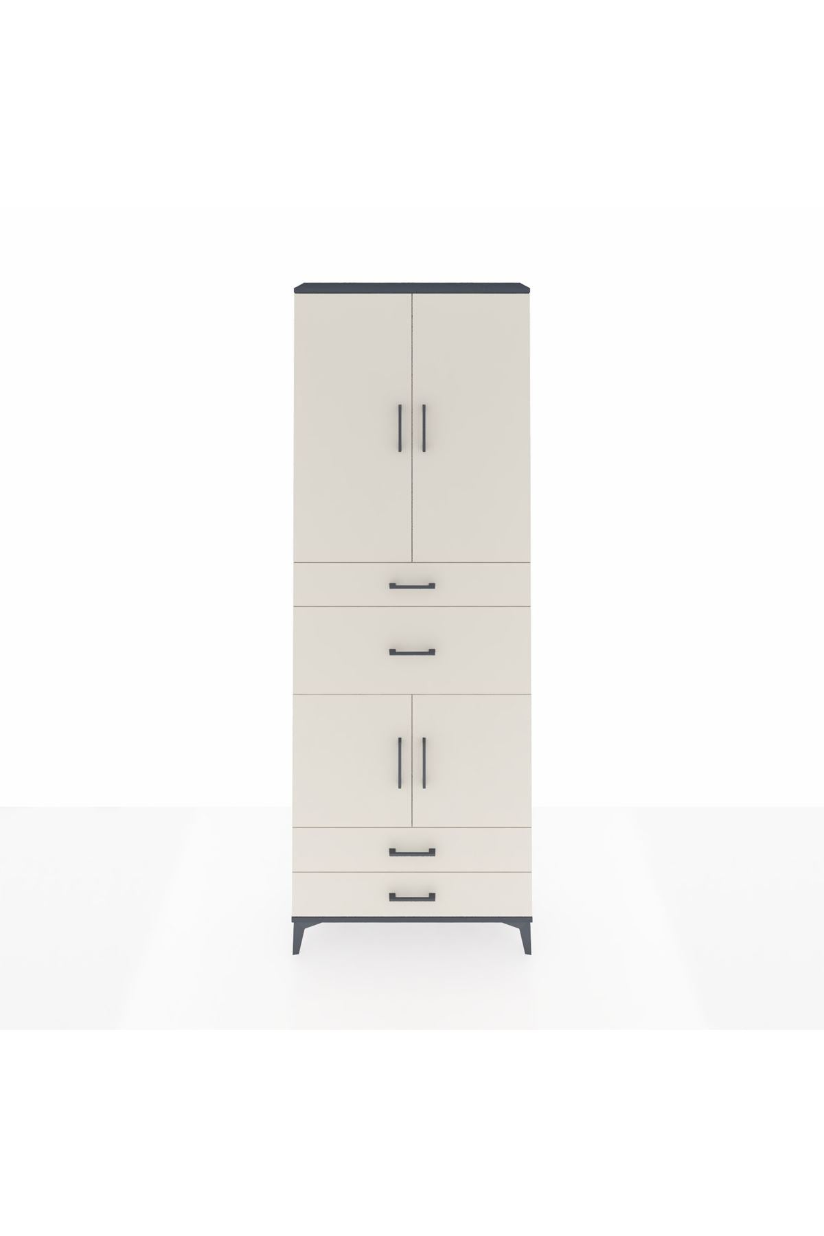 Arges Dolap 4 Raflı 4 Çekmeceli 4 Kapaklı 88x30x243 Antrasit-Aytaşı