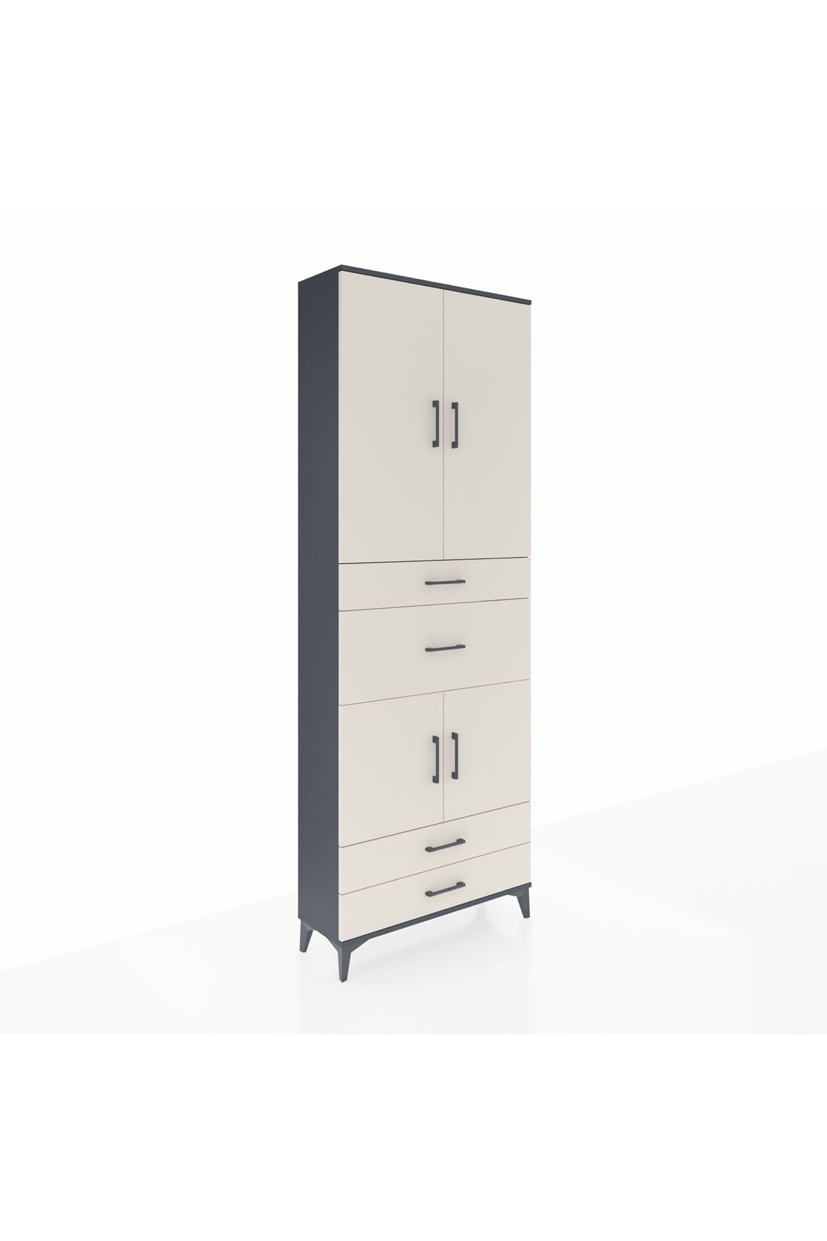 Arges Dolap 4 Raflı 4 Çekmeceli 4 Kapaklı 88x30x243 Antrasit-Aytaşı